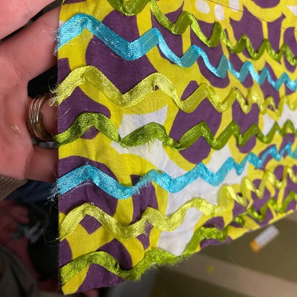 Boden Size 12 Ibiza Kaftan Floral Tunic Dress Ric Rac Trim Purple Yellow Retro - Picture 7 of 7